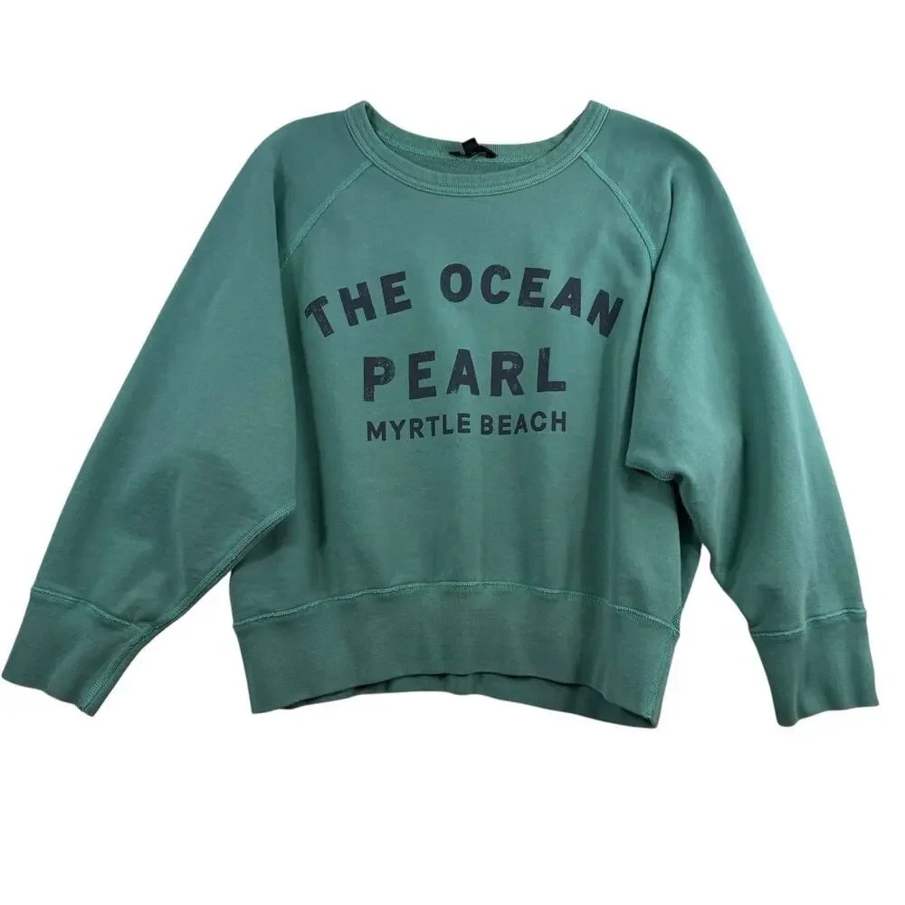 J.Crew L Large Sweatshirt Ocean Pearl Myrtle Beach Green Crop Pullover Cotton‎